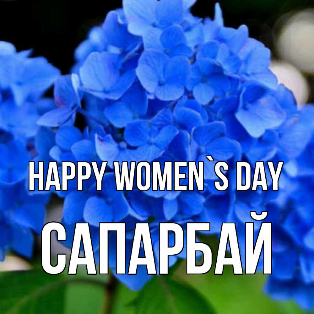 Greetings card с именем, САПАРБАЙ happy women`s day синие цветы Greetings with text for free download 